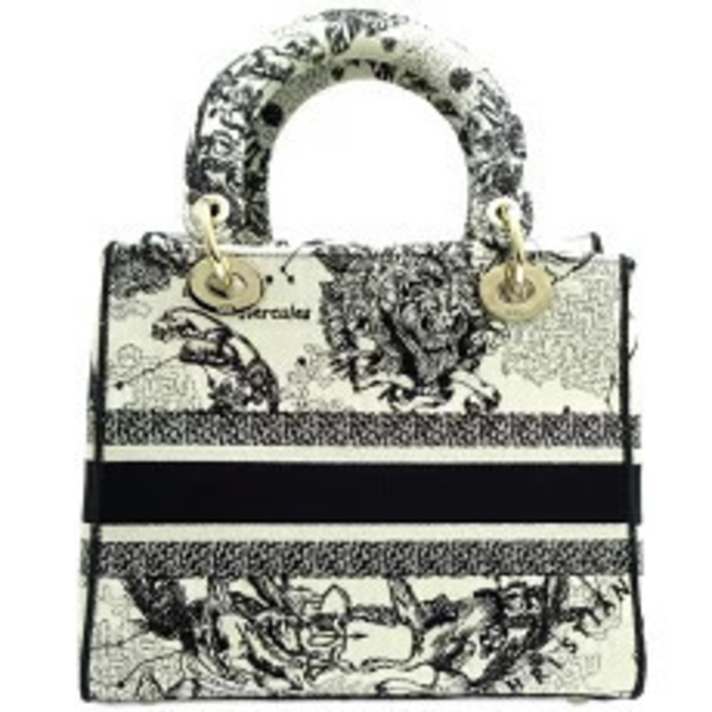 Christian Dior Lady Lite Handbag Canvas Ivory White - Picture 2 of 9